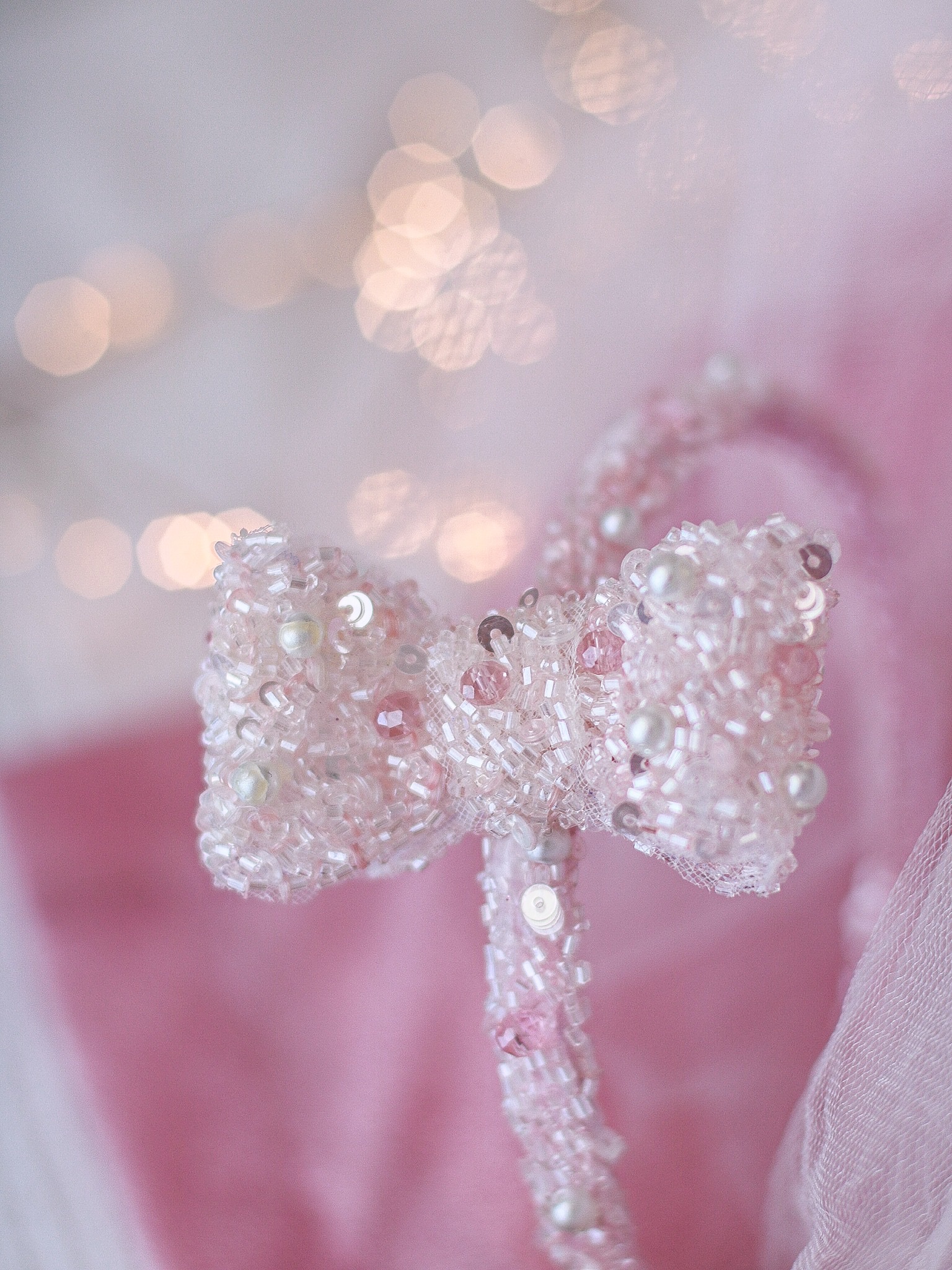 Cyrstal Pink Bow Taç